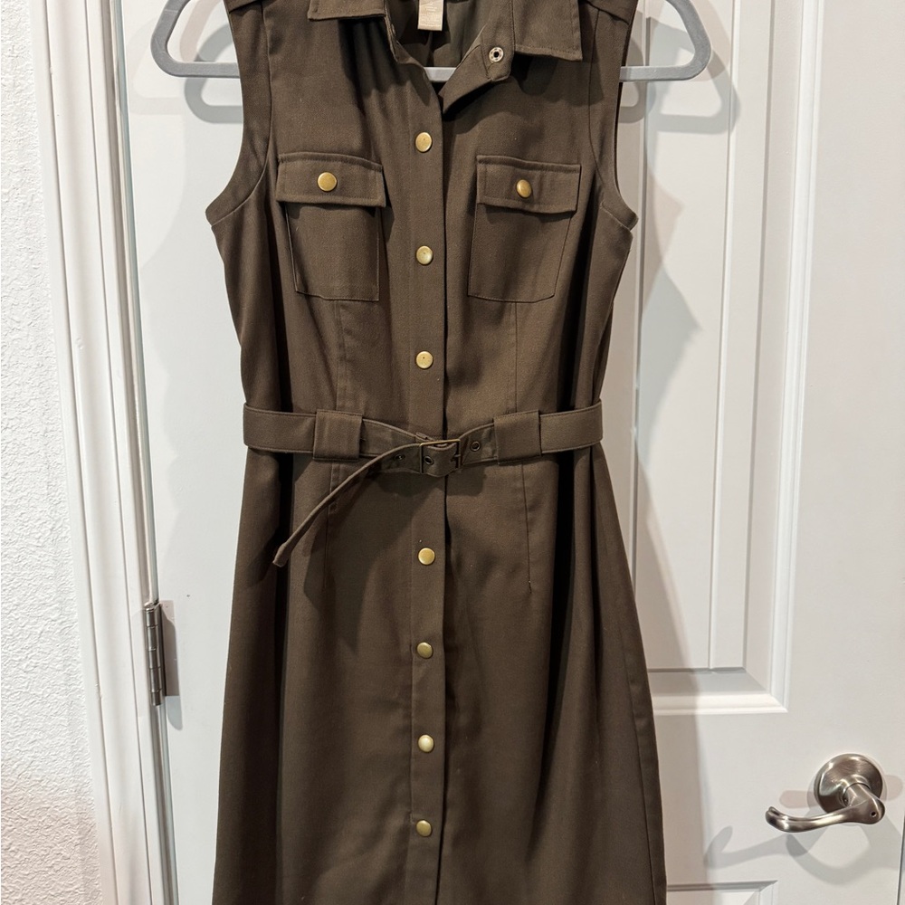 Sleeveless Brown Belted Dress